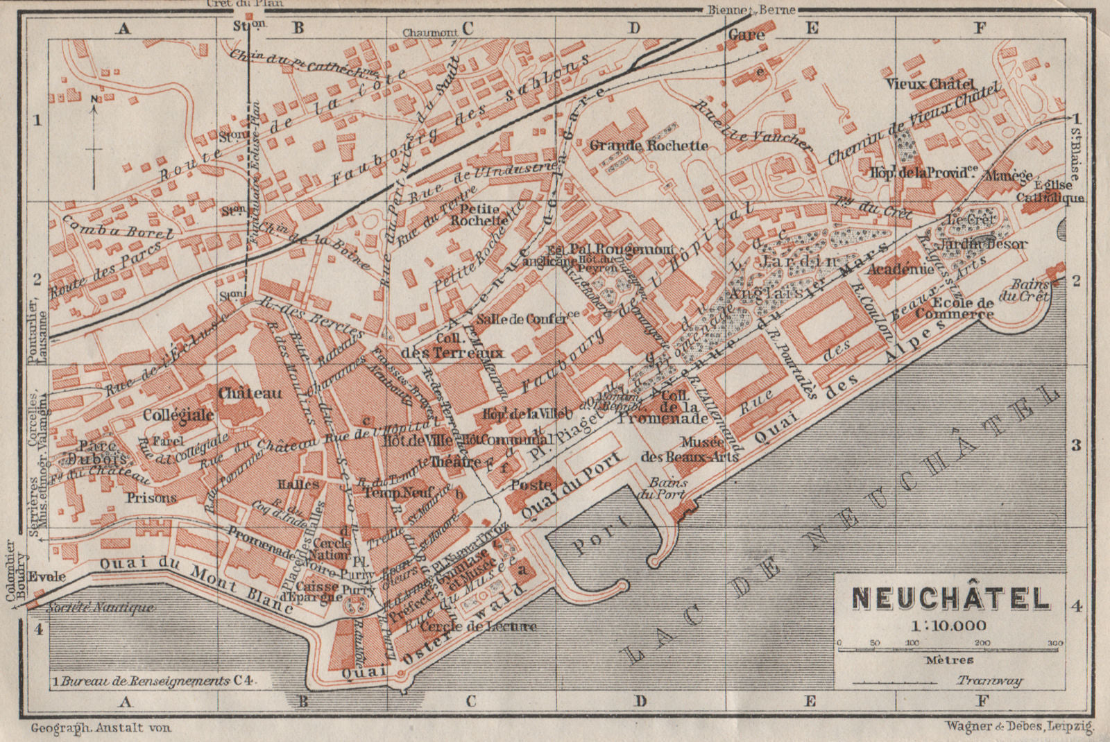 NEUCHÂTEL / NEUENBURG. town city plan. Switzerland Suisse Schweiz 1909 old map
